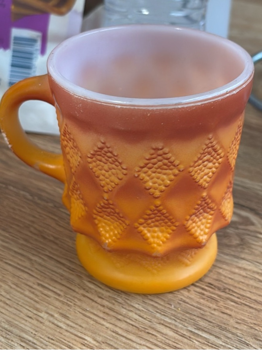 SingleFire King Kimberly Diamond Orange Ombre Milk Glass Coffee Mug Retro Vintag